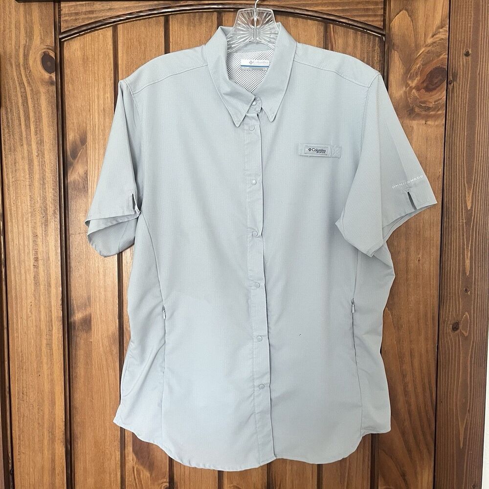 Columbia Womens PFG Tamiami II Short Sleeve Shirt Snap Up Vented L Gray Fl7277